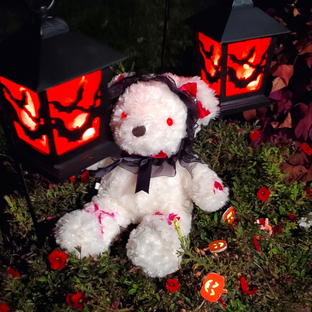 Hallowe'en Themed White Plush Bear, Converts To Backpack
